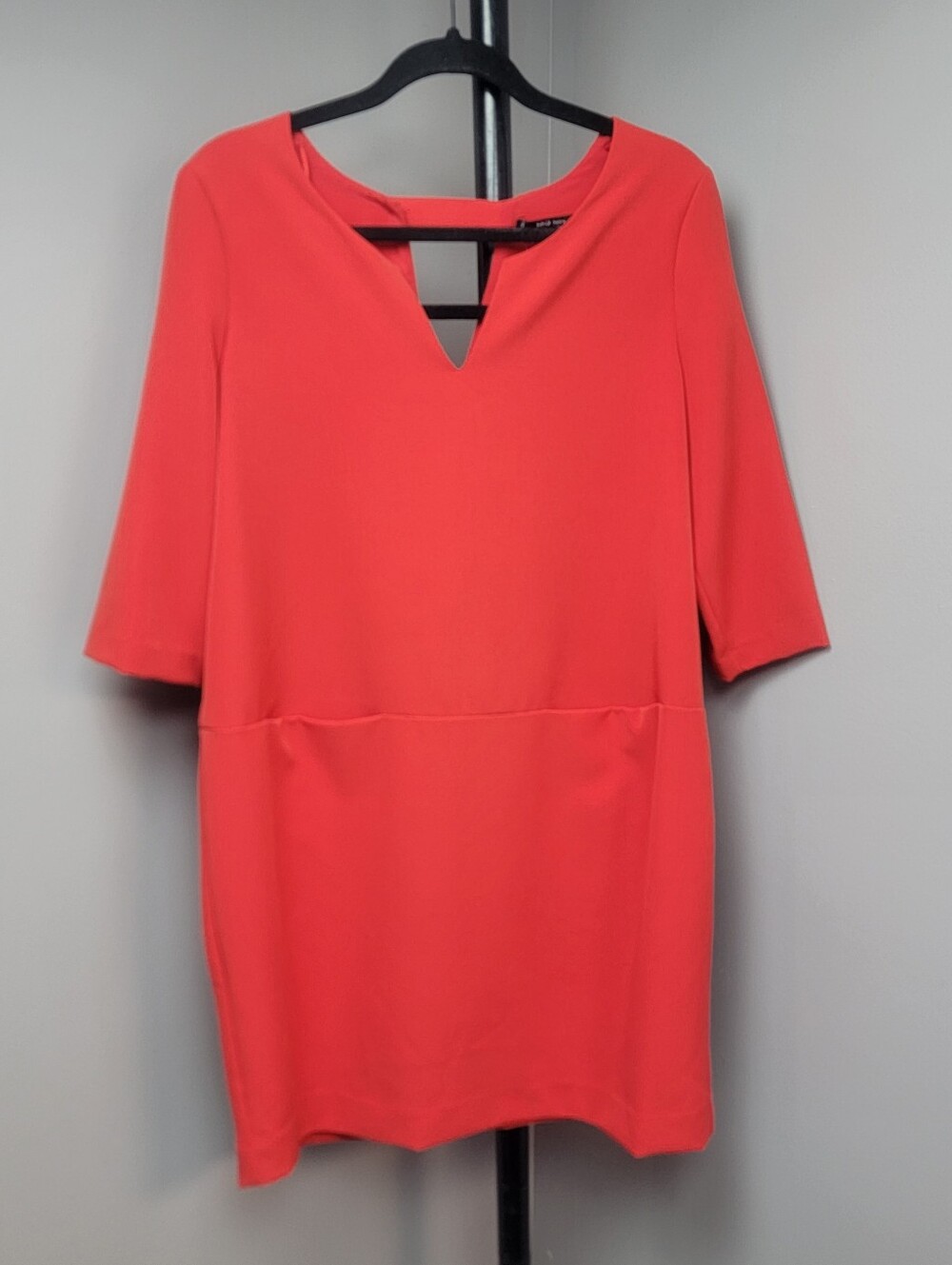 Mango Basics Vibrant Coral Red Shift Mini Dress V-Neck Modern Cut Casual Evening